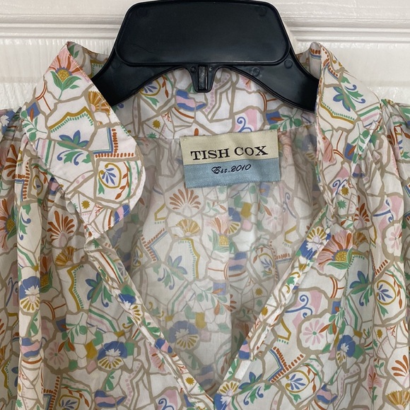 Tish Cox Aubrey White Multicolor Printed Short Sleeve Cotton Blouse Top Size S - Picture 3 of 5